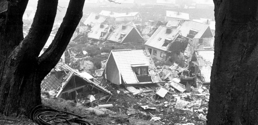 Hus som raserats vid skredet i Tuve 30 november 1977.