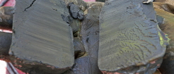 Hand som håller i prov av lera från Göta älv